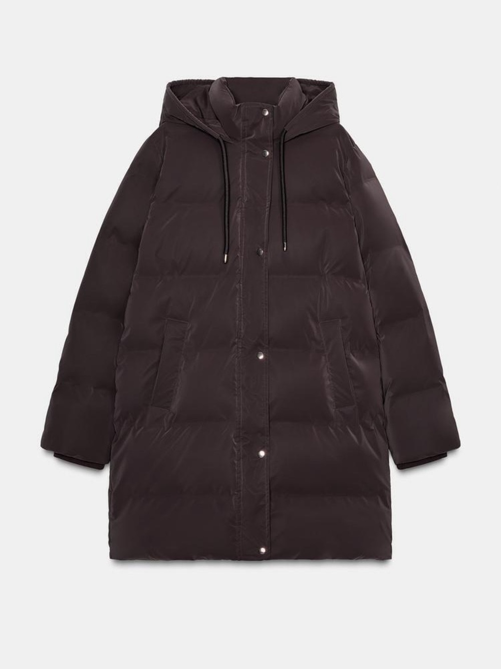Zara Hooded Long Puffer Coat - Dark Brown